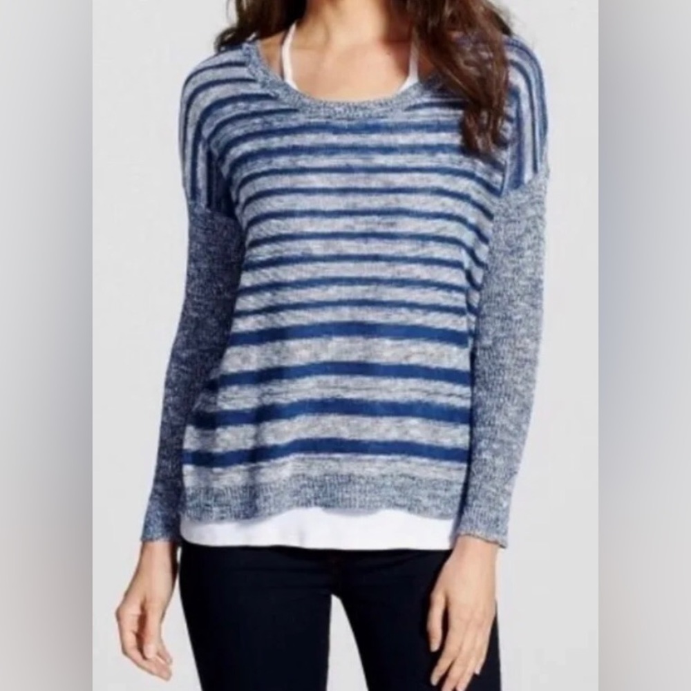 COPY - Eileen Fisher Blue Stripe Knit Linen Cotton Sweater Size XLarge
